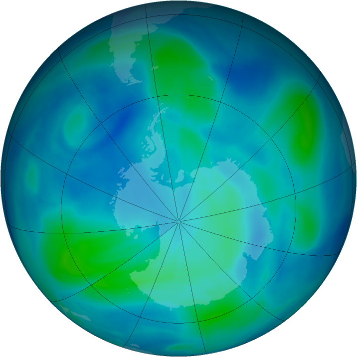 Antarctic ozone map for 02 March 2007